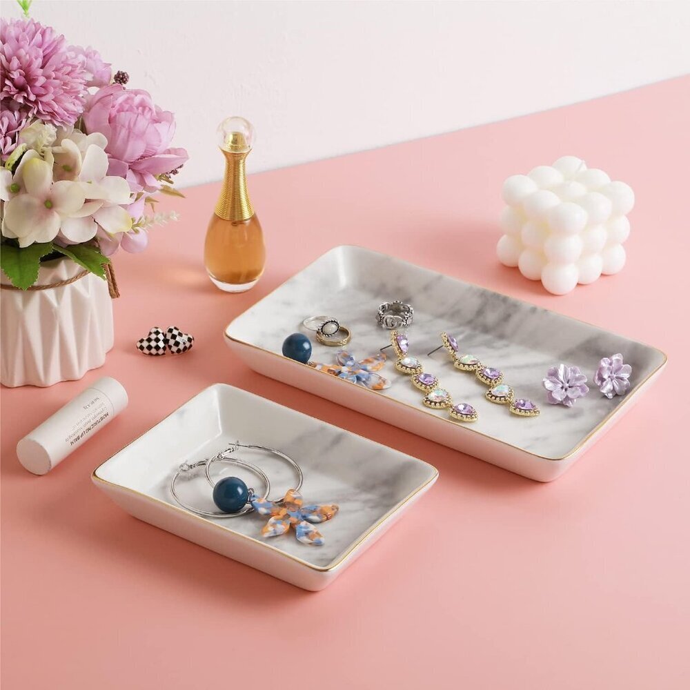 Jewelry Dish Tray Set of 2 Large Capacity Trinket Dish for Rings Earrings Neckla
